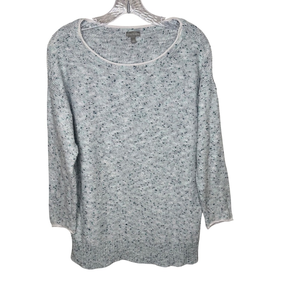 T by Talbots Speckled Knit Sweater Womens Large Blue White‎ 3/4 Sleeve Pullover